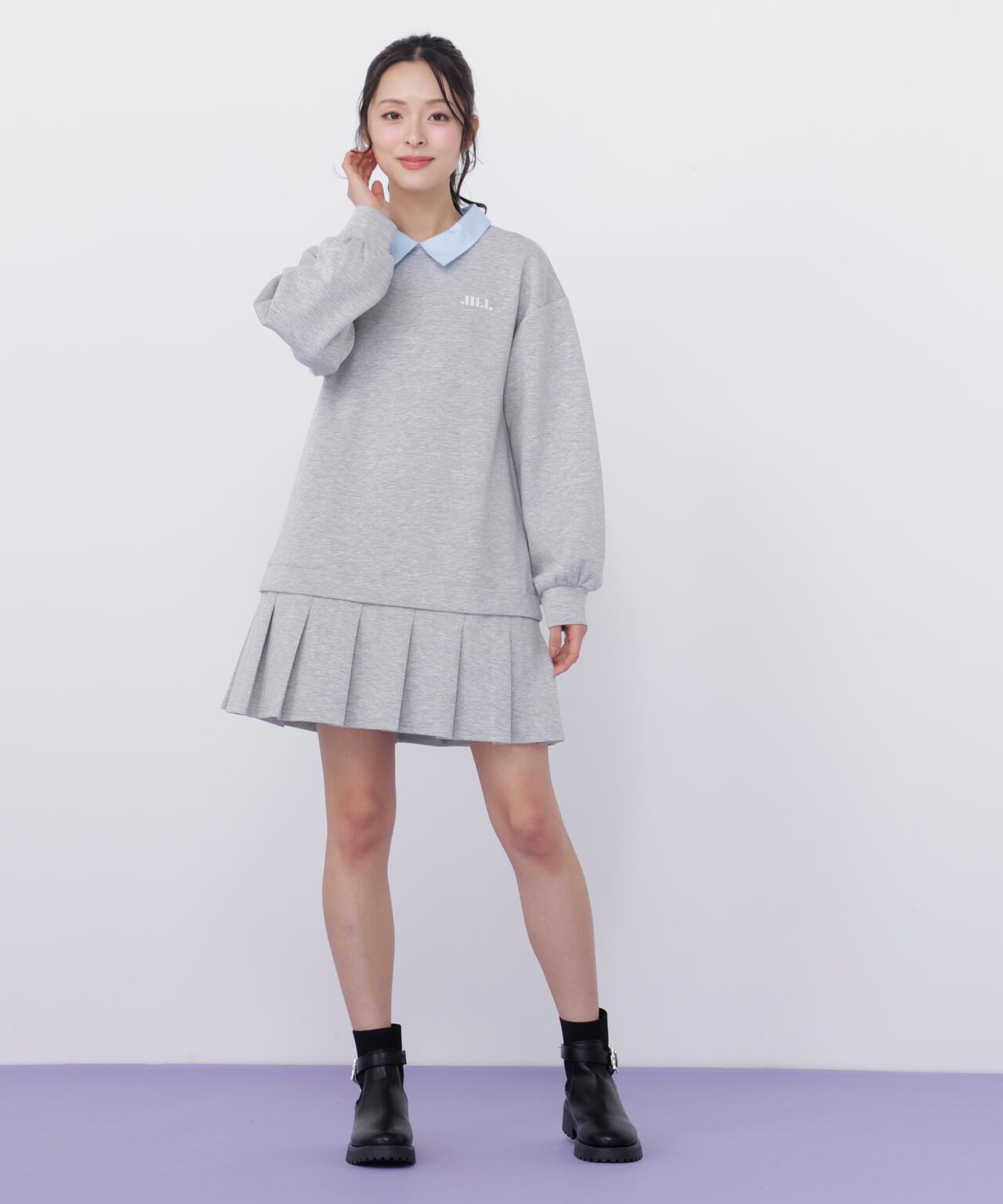 スウェットプリーツミニワンピース