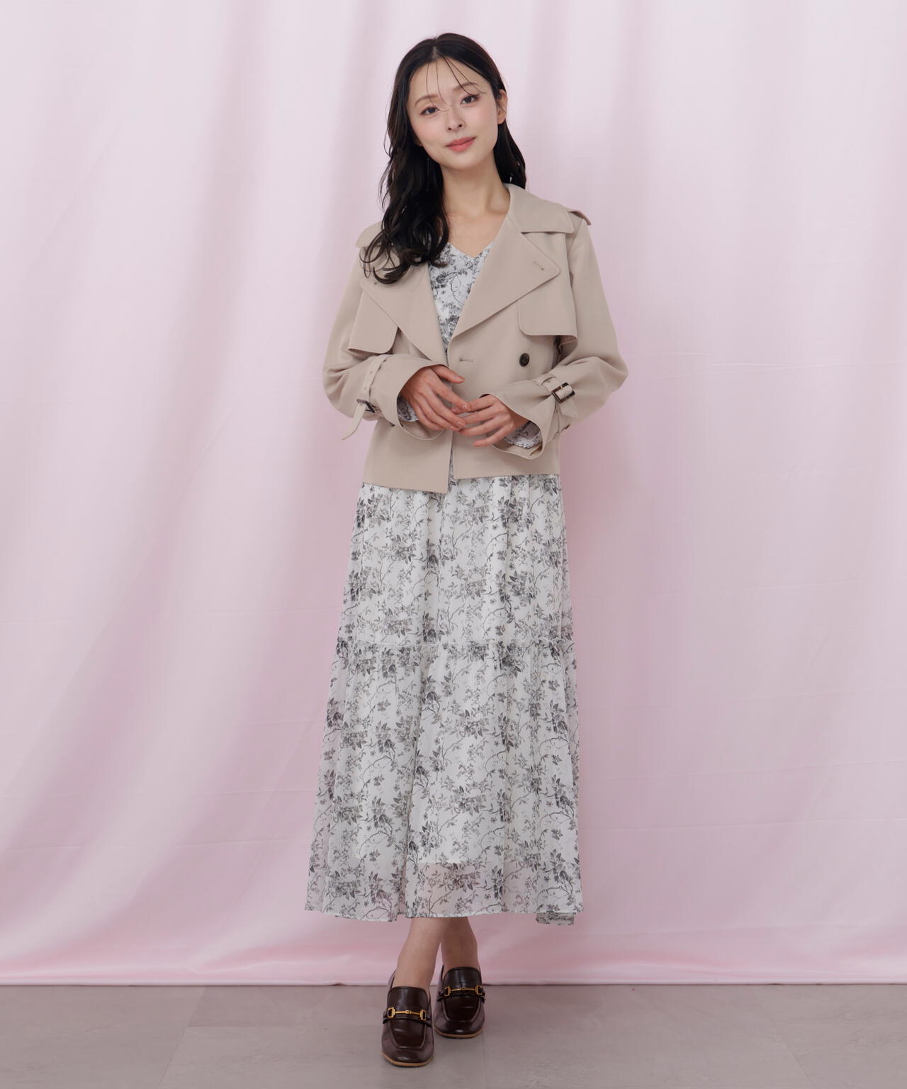 花柄ボリュームフリルワンピース