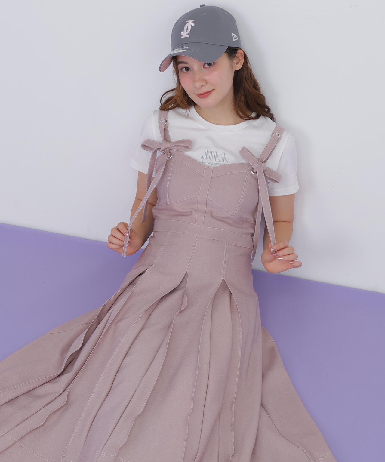 デニムライク配色ステッチビスチェジャンスカ