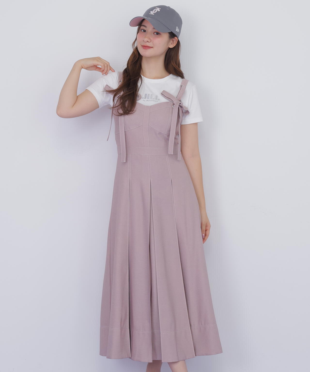 デニムライク配色ステッチビスチェジャンスカ