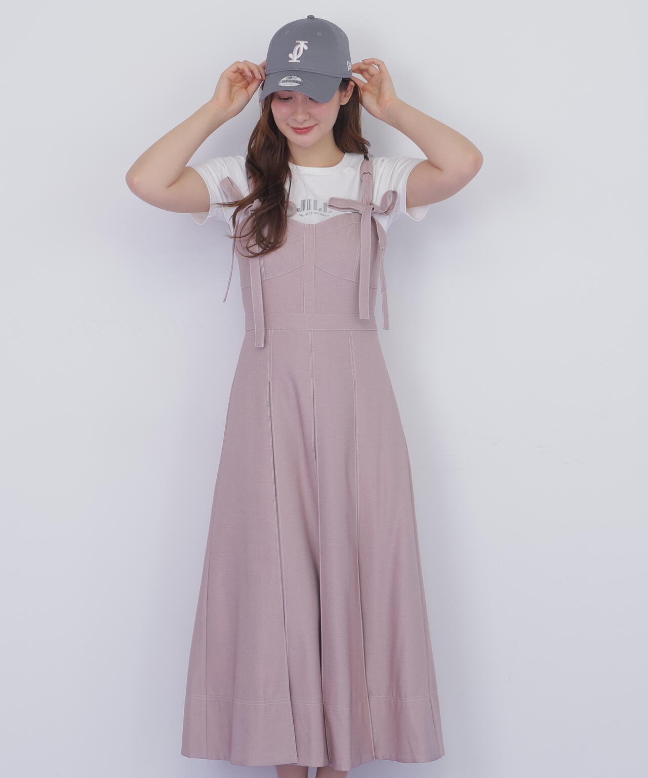 デニムライク配色ステッチビスチェジャンスカ