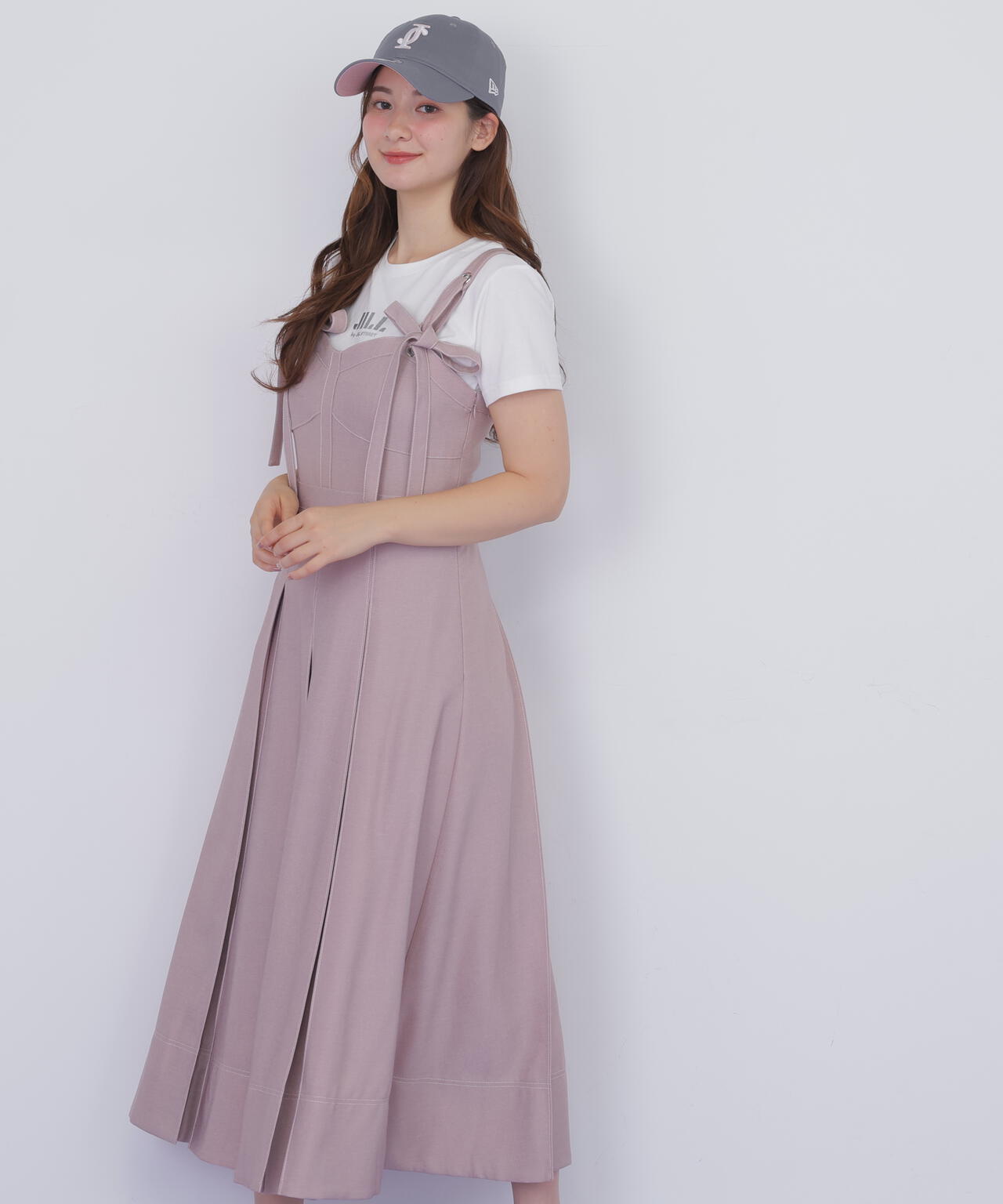 デニムライク配色ステッチビスチェジャンスカ