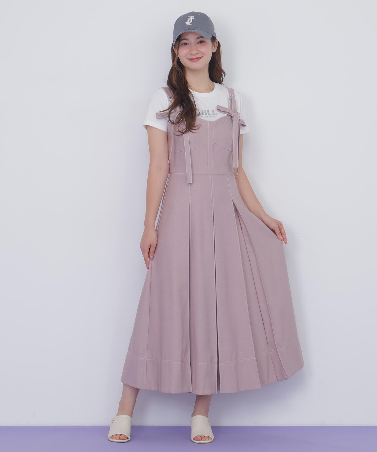 デニムライク配色ステッチビスチェジャンスカ