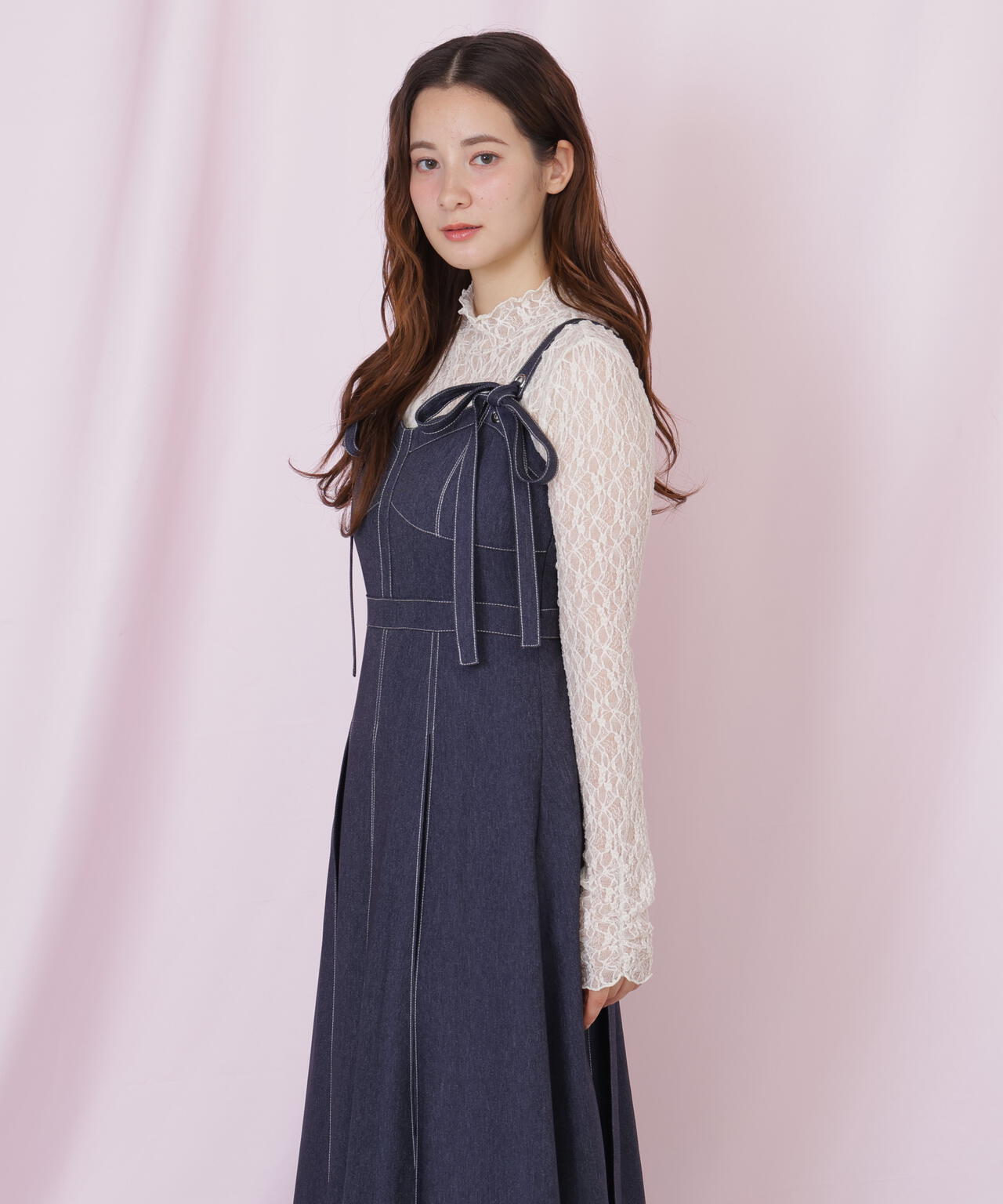 デニムライク配色ステッチビスチェジャンスカ