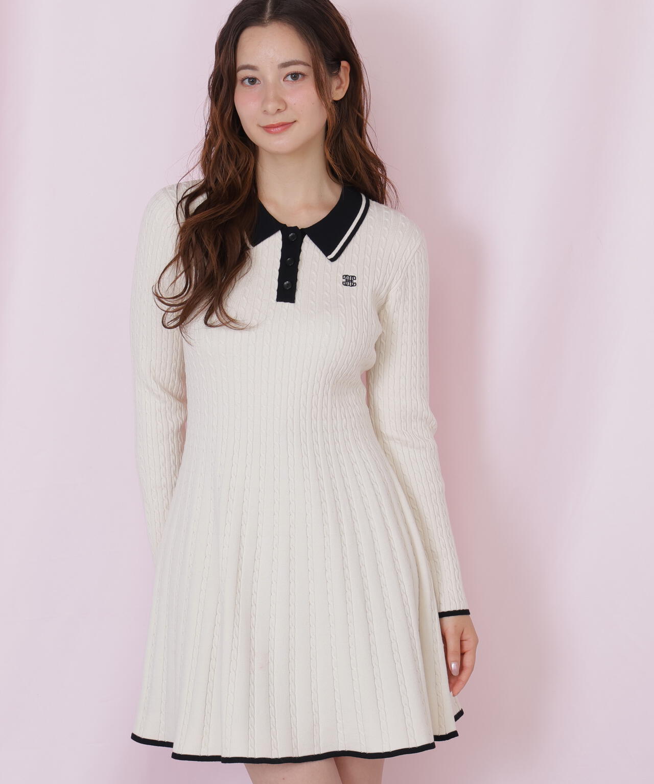 ポロ襟ケーブルミニワンピース