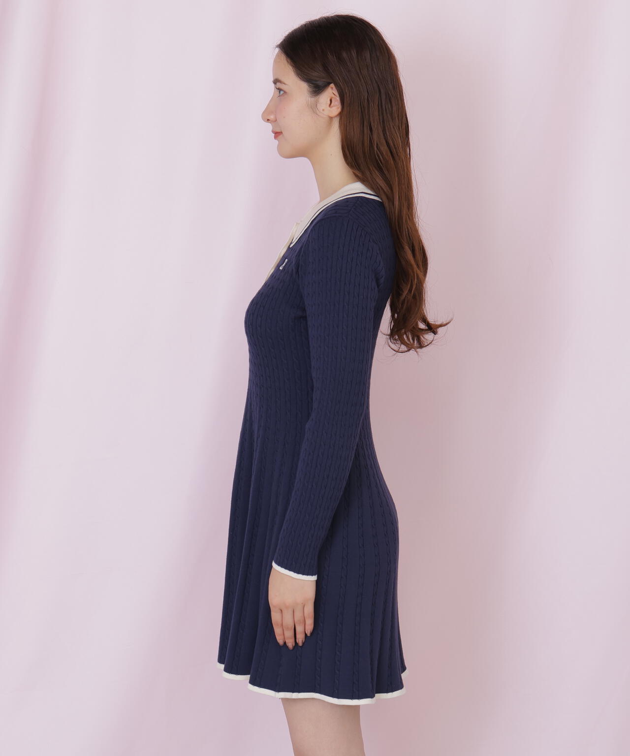 ポロ襟ケーブルミニワンピース