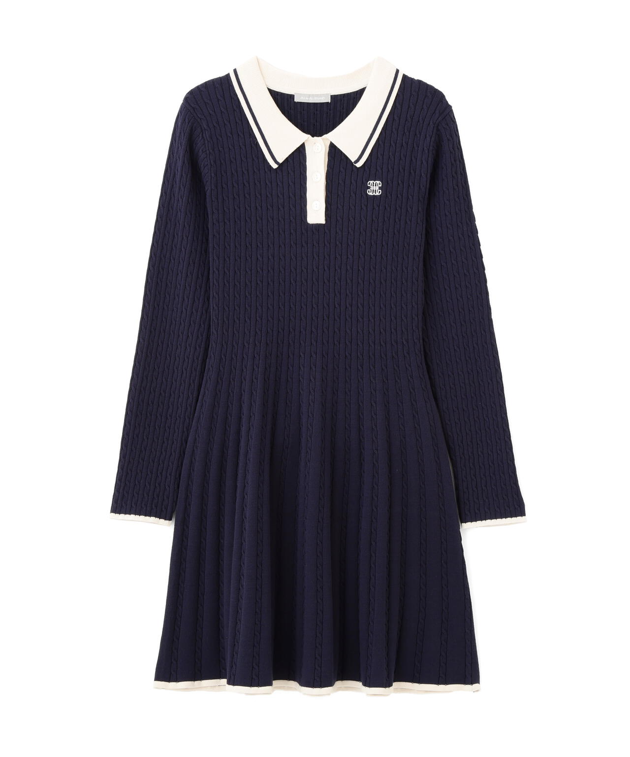 ポロ襟ケーブルミニワンピース