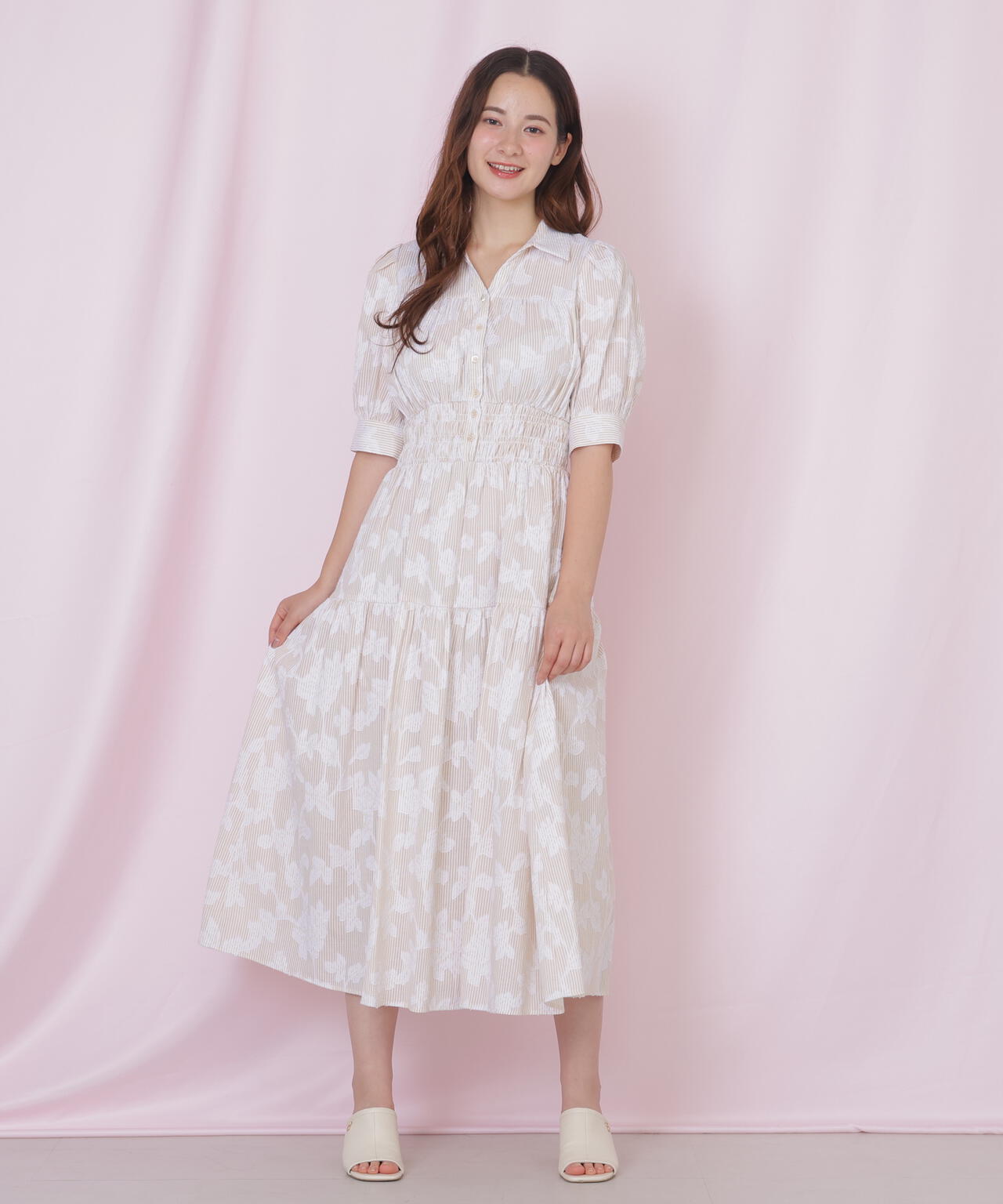 ストライプジャガードシャツワンピース