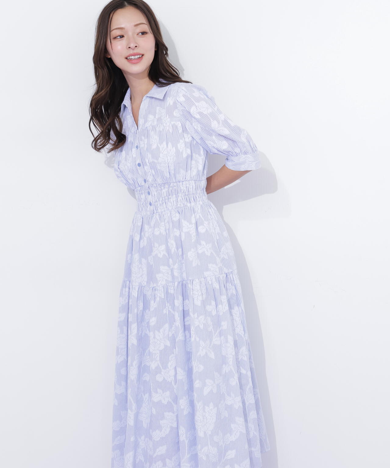 ストライプジャガードシャツワンピース