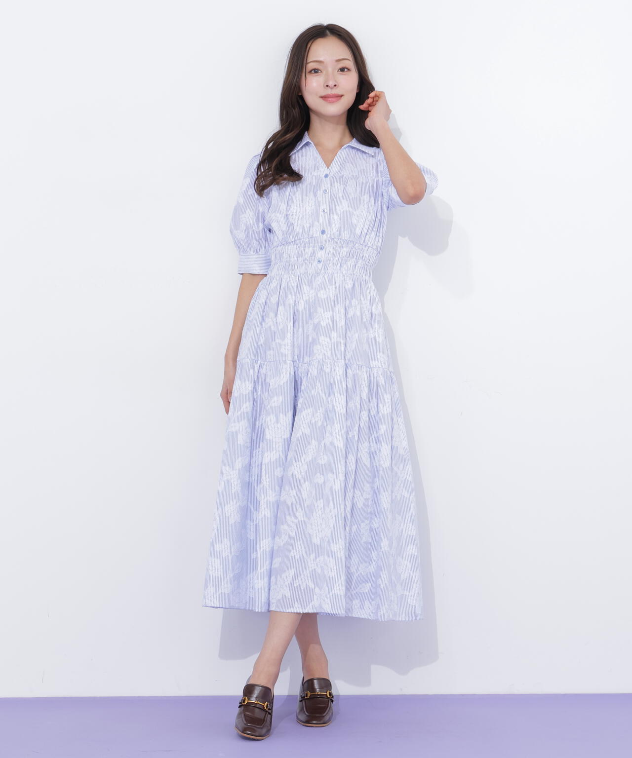 ストライプジャガードシャツワンピース