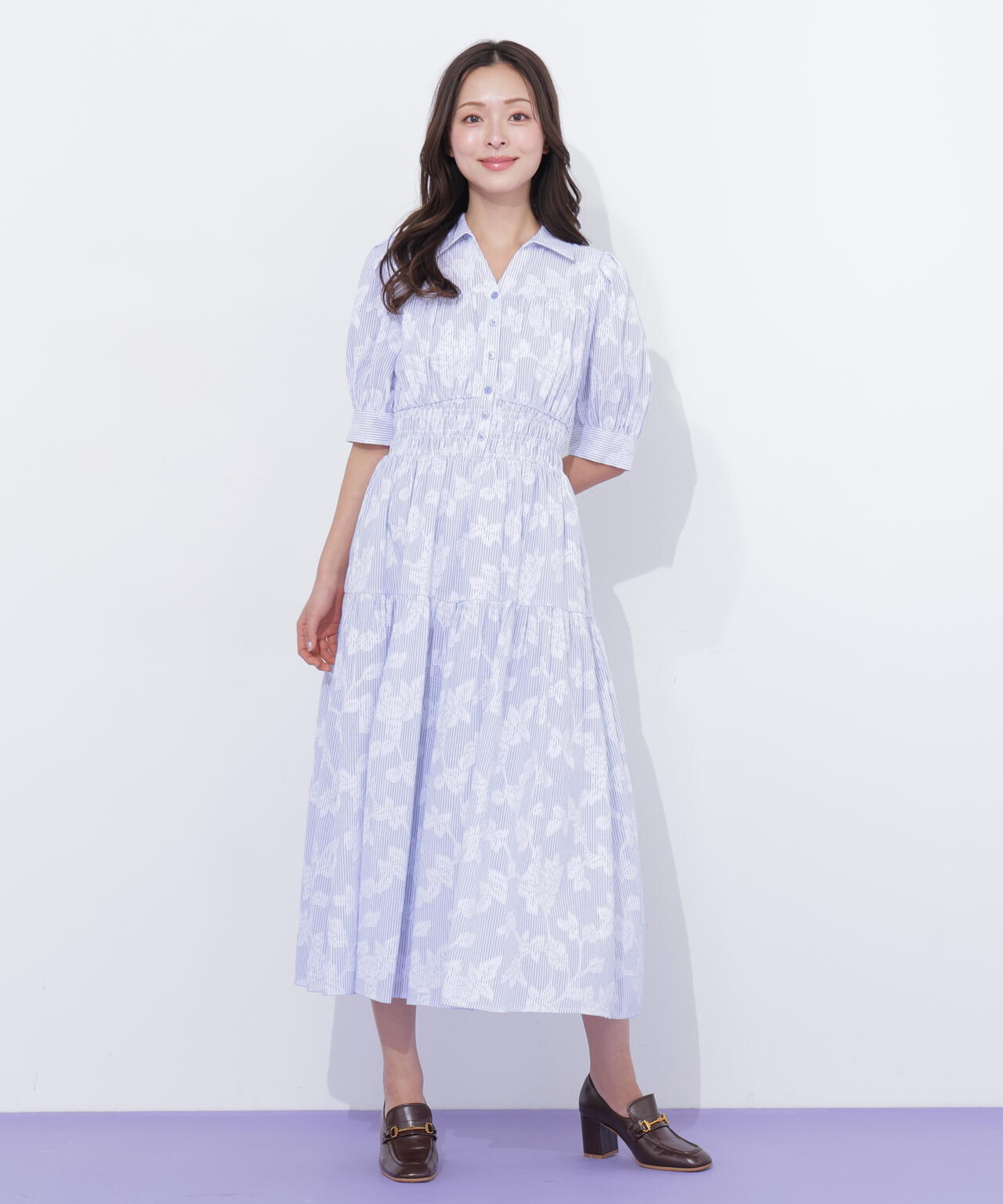 ストライプジャガードシャツワンピース