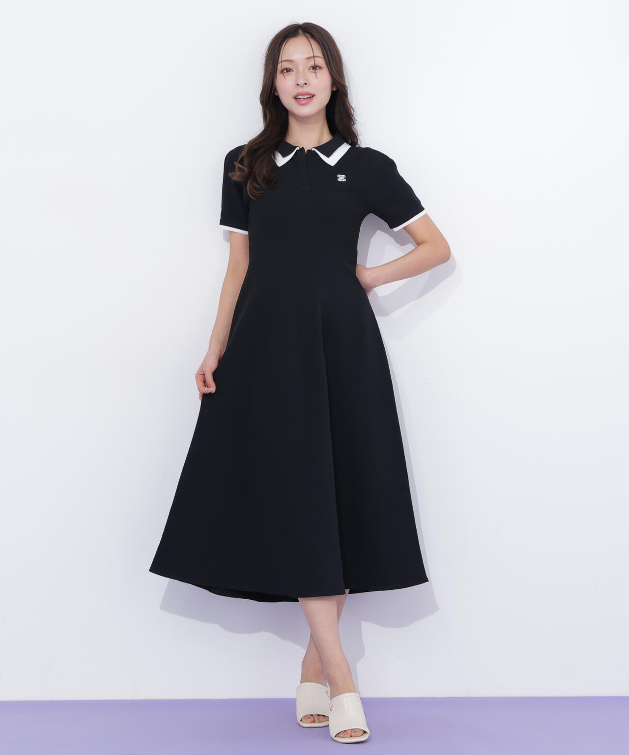 ダブル襟半袖ポロシャツワンピース