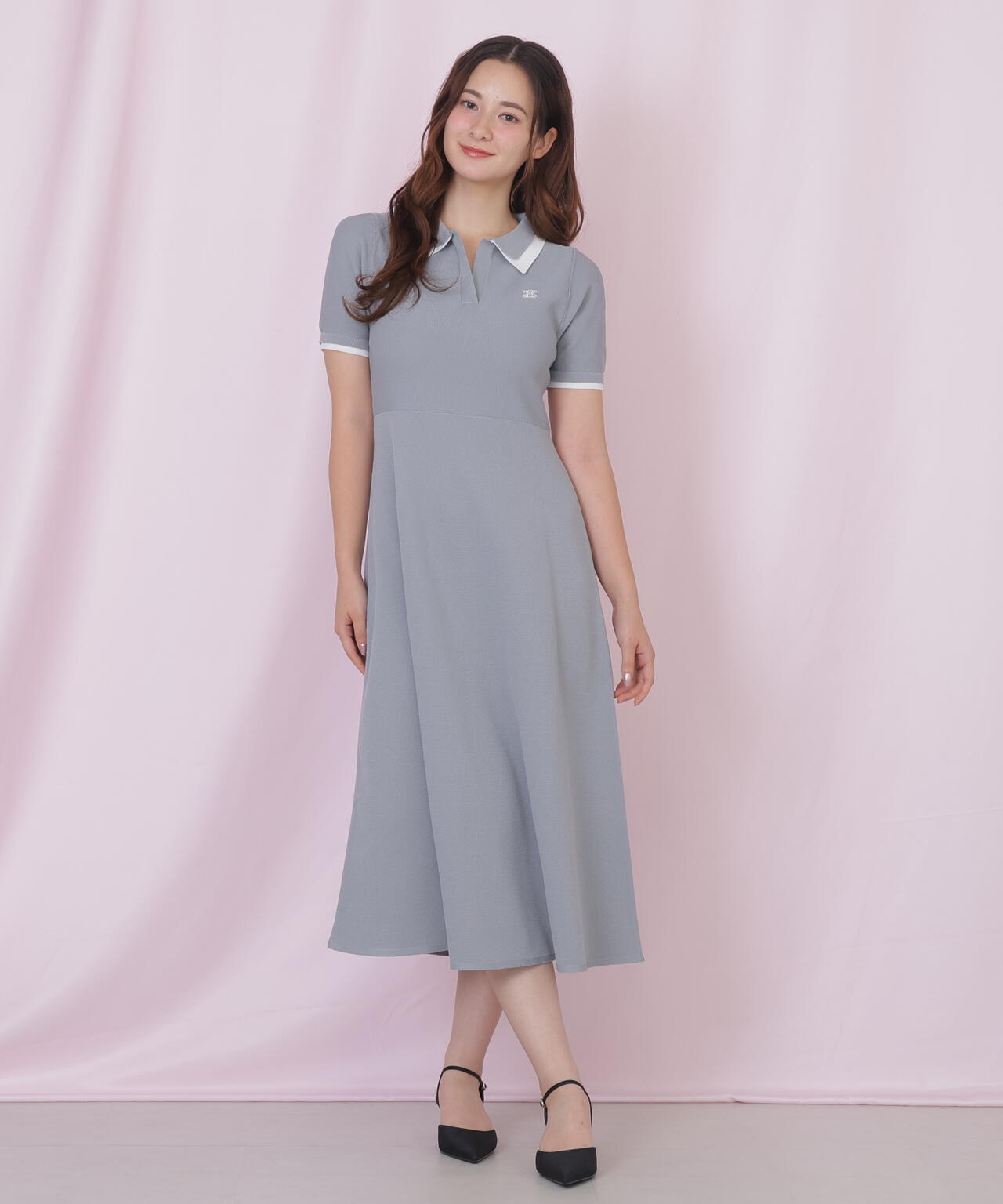 ダブル襟半袖ポロシャツワンピース