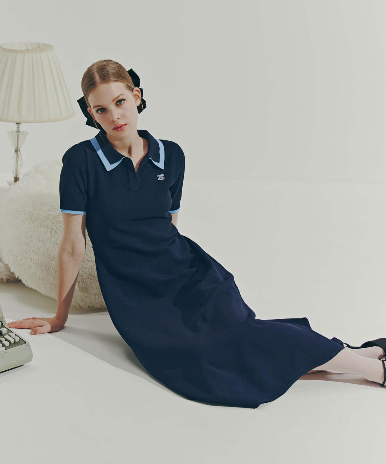 ダブル襟半袖ポロシャツワンピース