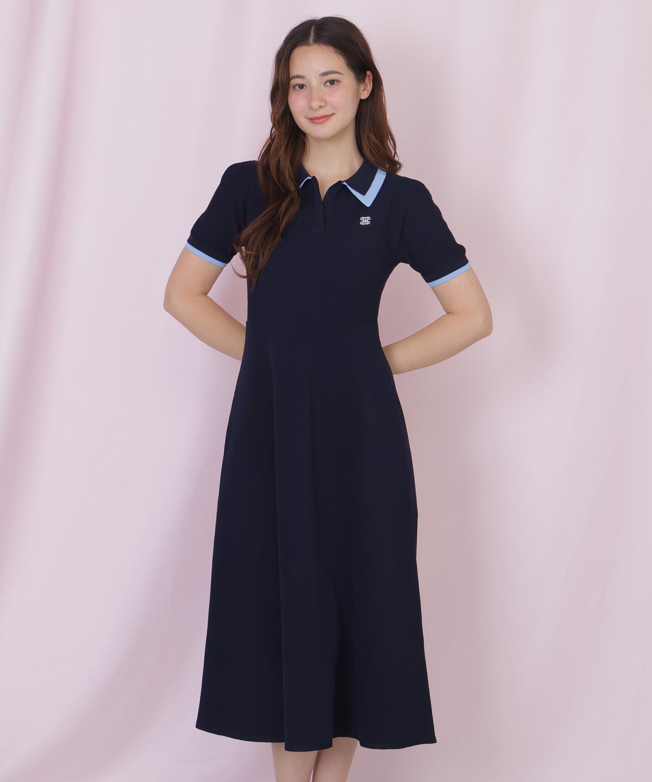ダブル襟半袖ポロシャツワンピース