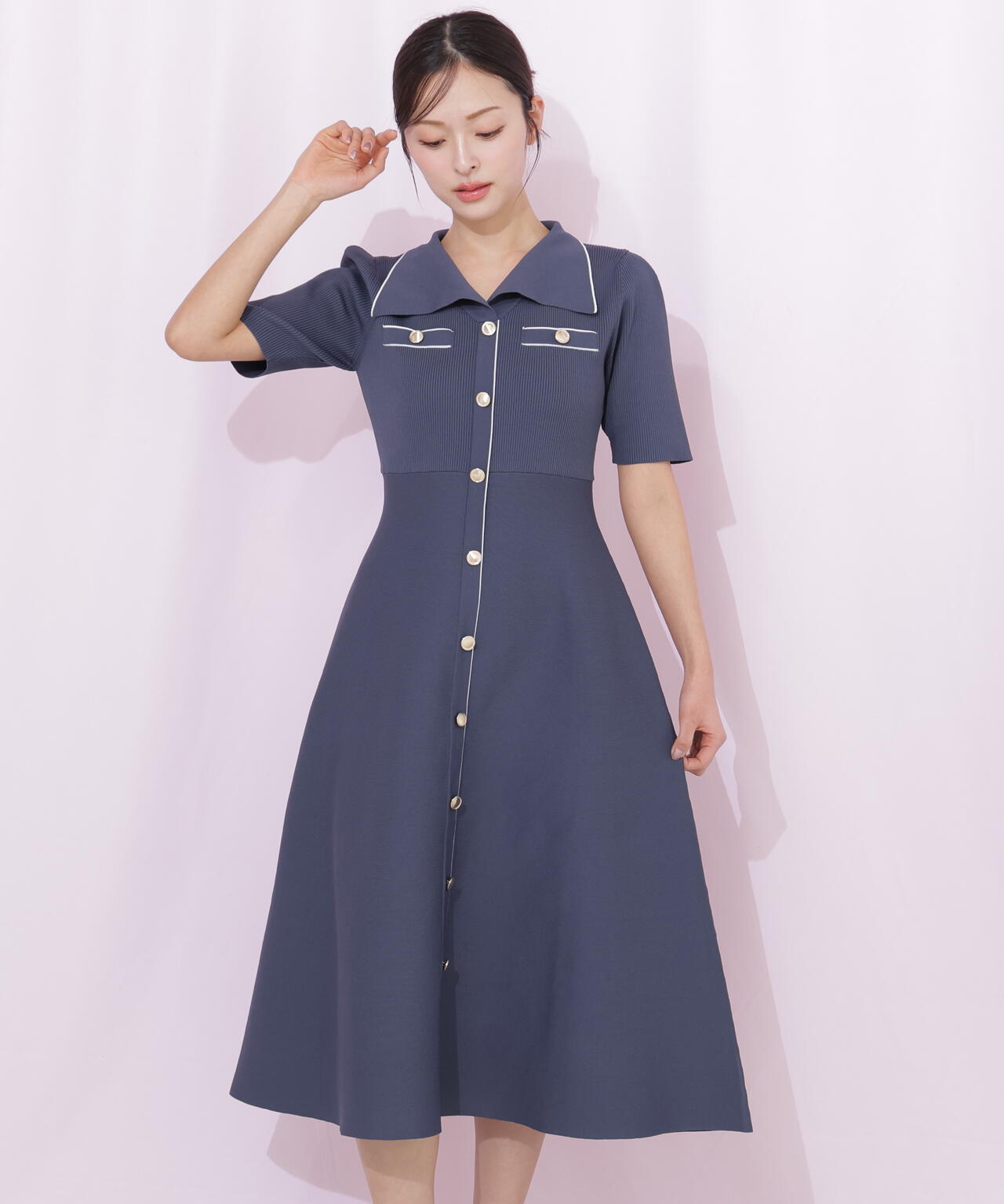 6/12 10:00～6/15 SPECIAL COUPON 対象商品】開襟配色ニットワンピース