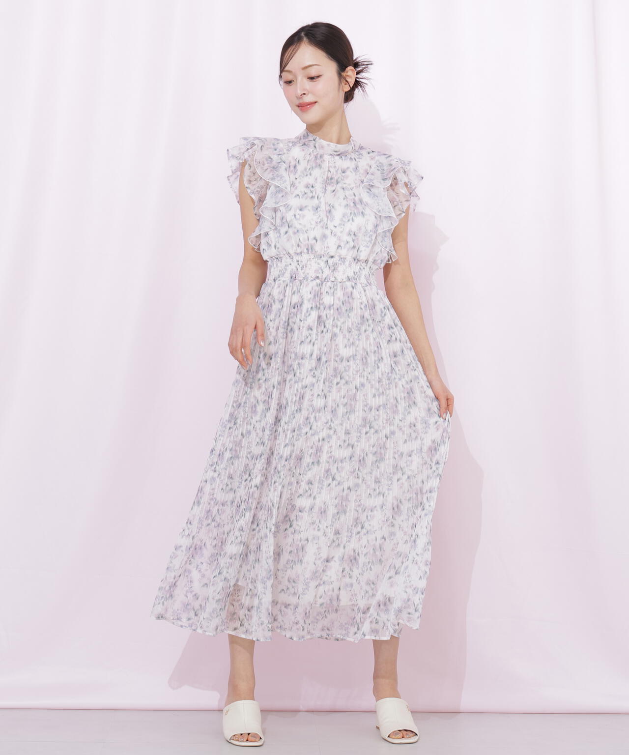 ぼかしフラワープリントワンピース