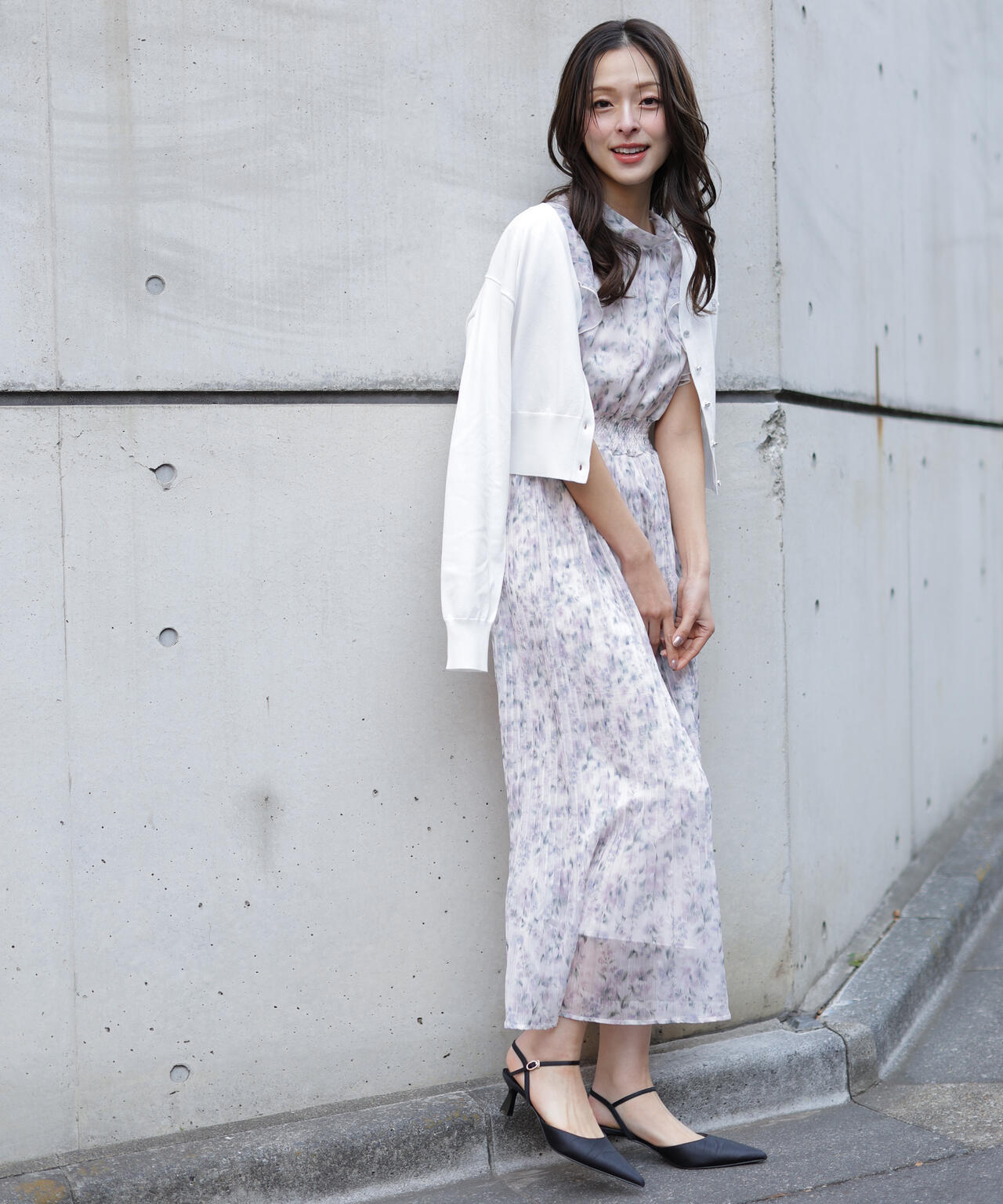 ぼかしフラワープリントワンピース