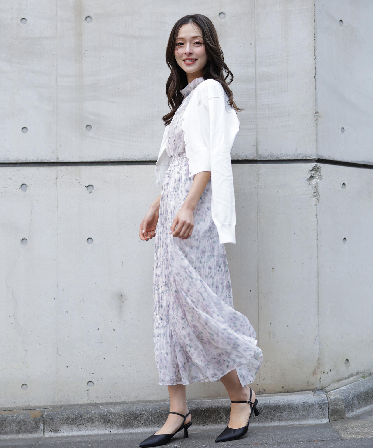 ぼかしフラワープリントワンピース