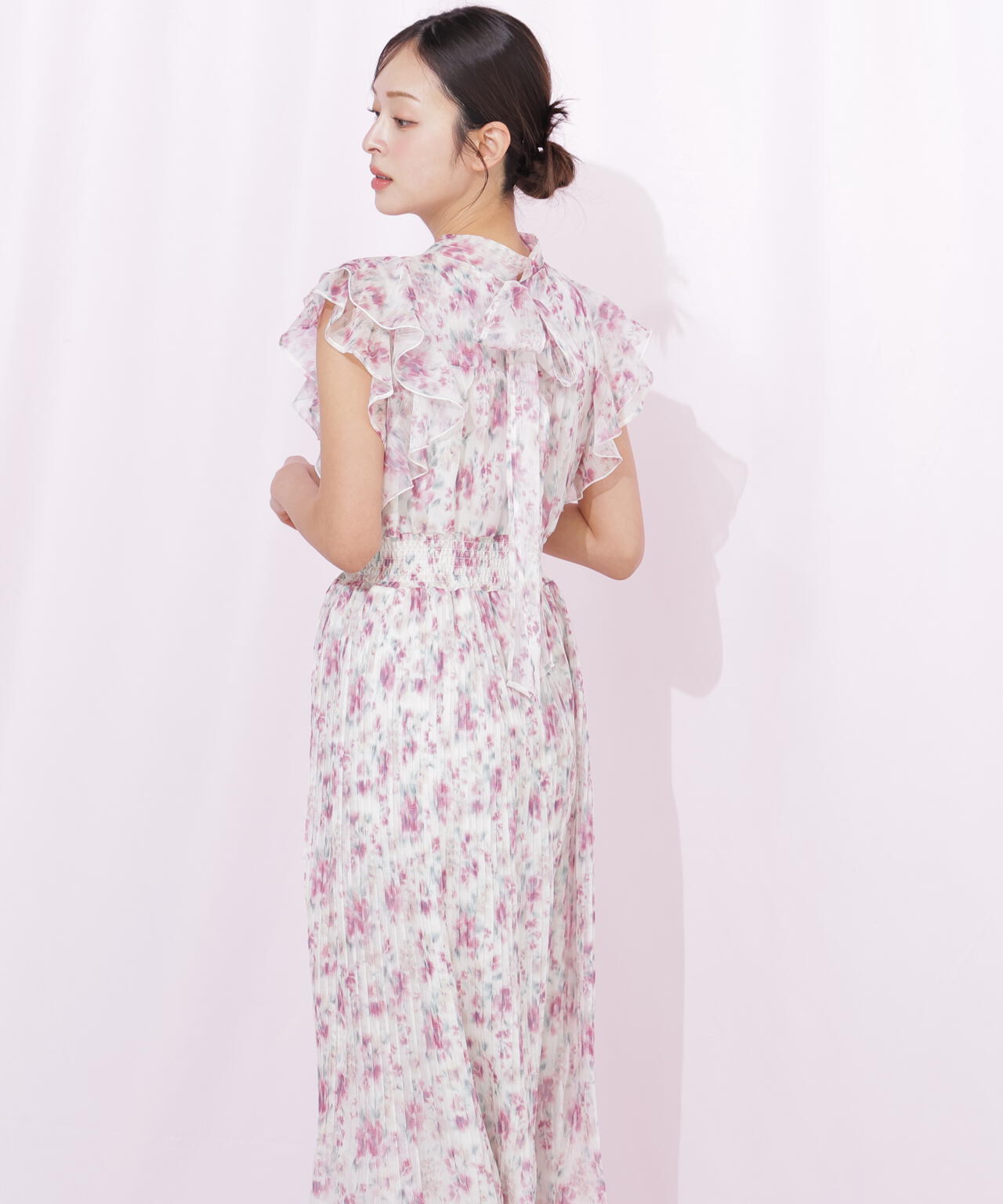 ぼかしフラワープリントワンピース