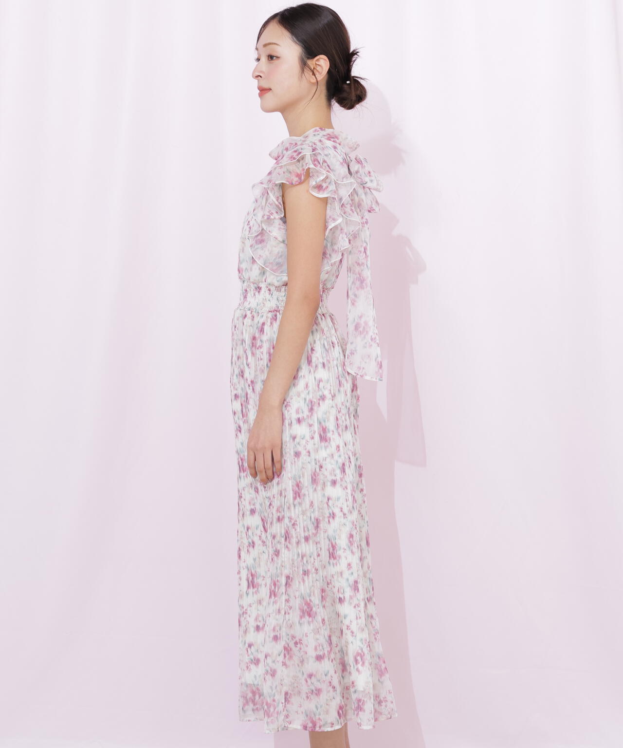 ぼかしフラワープリントワンピース