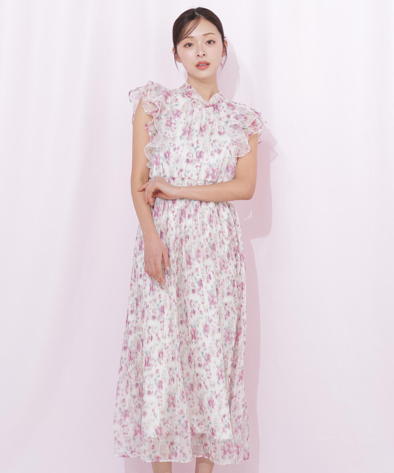 ぼかしフラワープリントワンピース