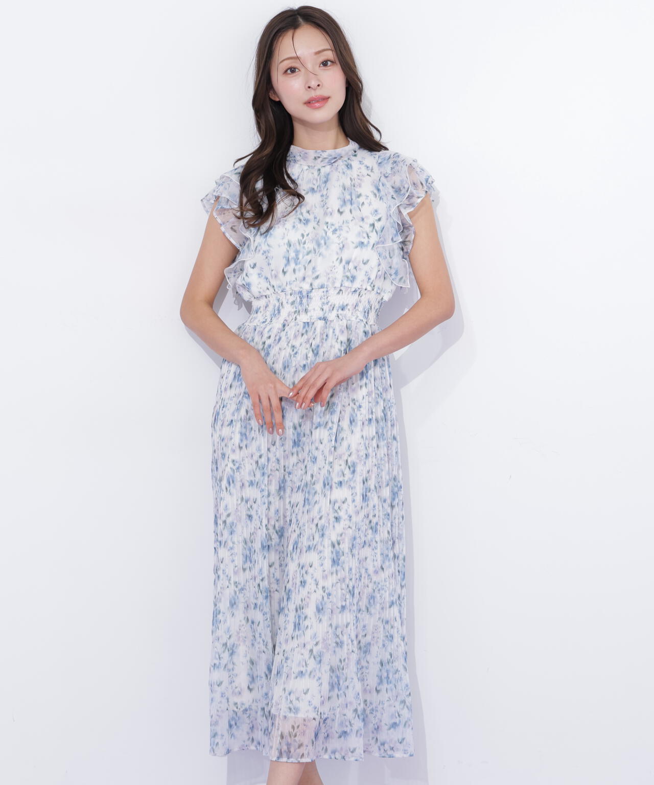 ぼかしフラワープリントワンピース