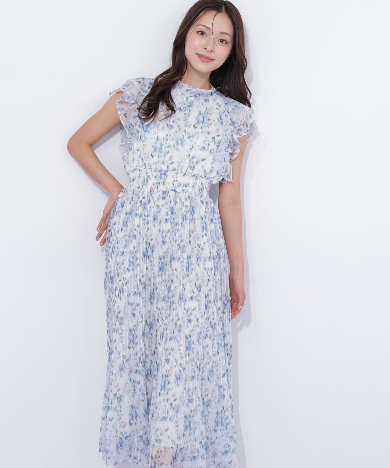 ぼかしフラワープリントワンピース