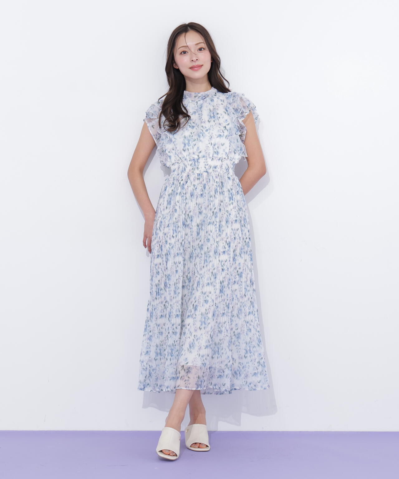 ぼかしフラワープリントワンピース