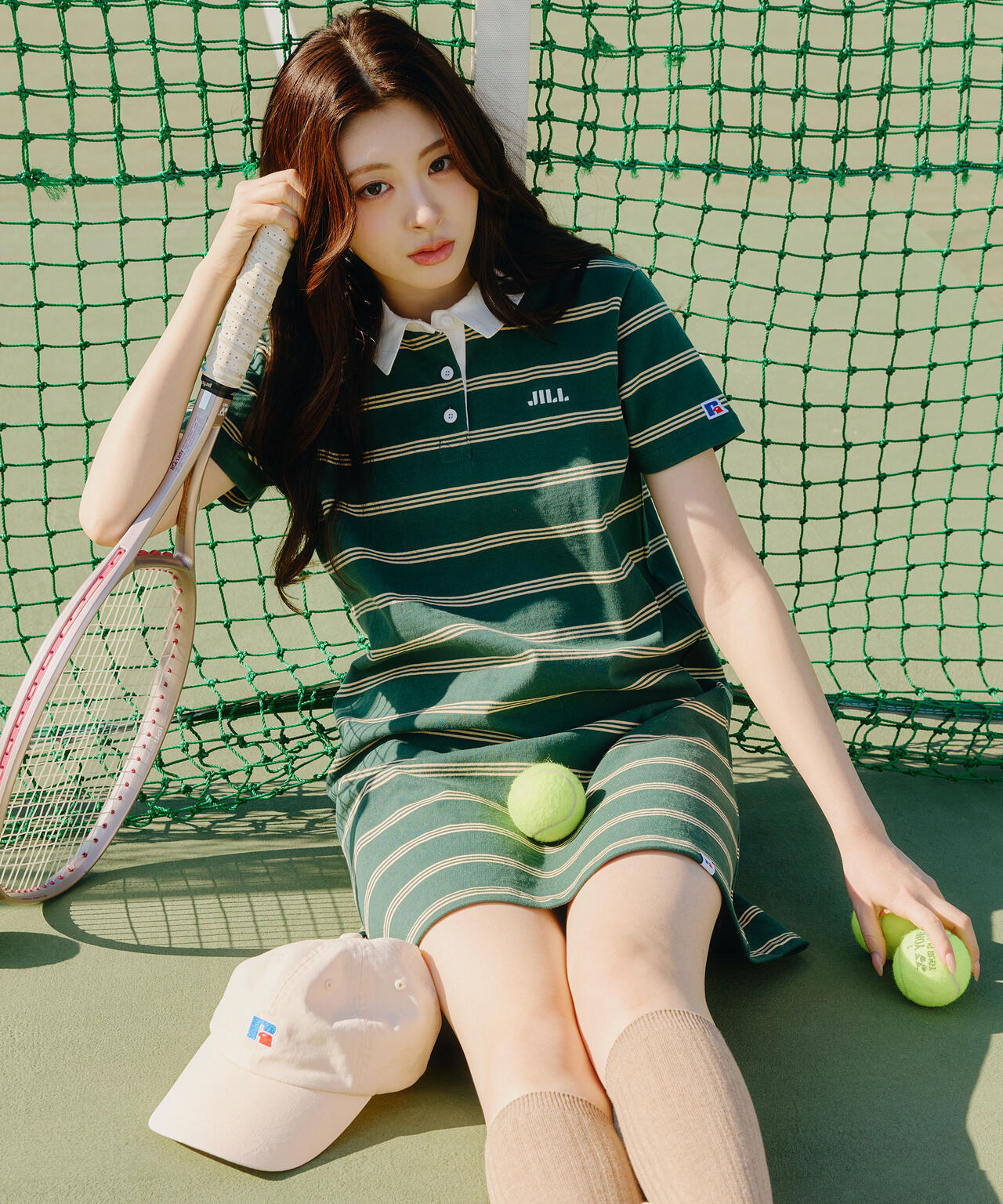 Jill★くすみレッド ネイビーシャビー L字デザイン Russell Athletic 別注ラガーワンピース | JILL by JILL STUART（ジル