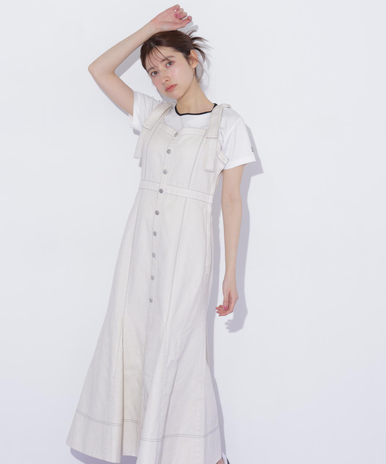 Fi.n.tデニムジャンスカ＆ローズ刺繍ブラウス＆はしごリボンシャツ3点SET 6/12 10:00～6/15 SPECIAL COUPON 対象商品】肩リボンデニムジャンスカ