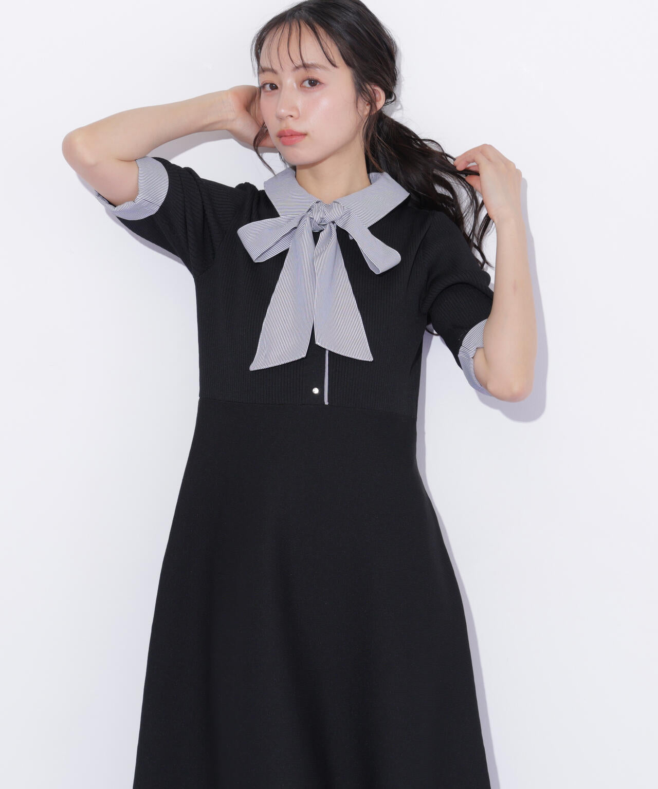 【未使用】JUSGLITTY 半袖ドッキングニットワンピース　サイズ2 シャツ襟ドッキングニットワンピース半袖 | JILL by JILL STUART（ジル