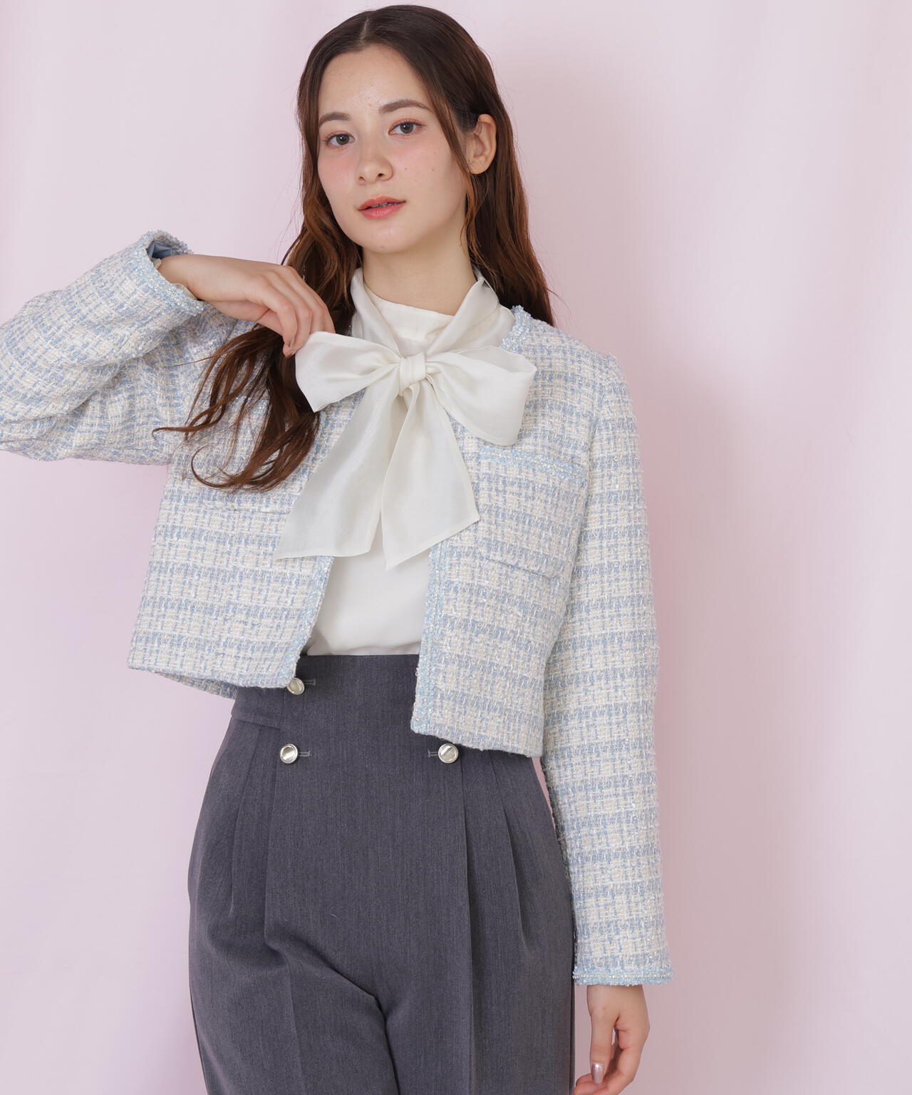 ビジューブレード付きツイードジャケット