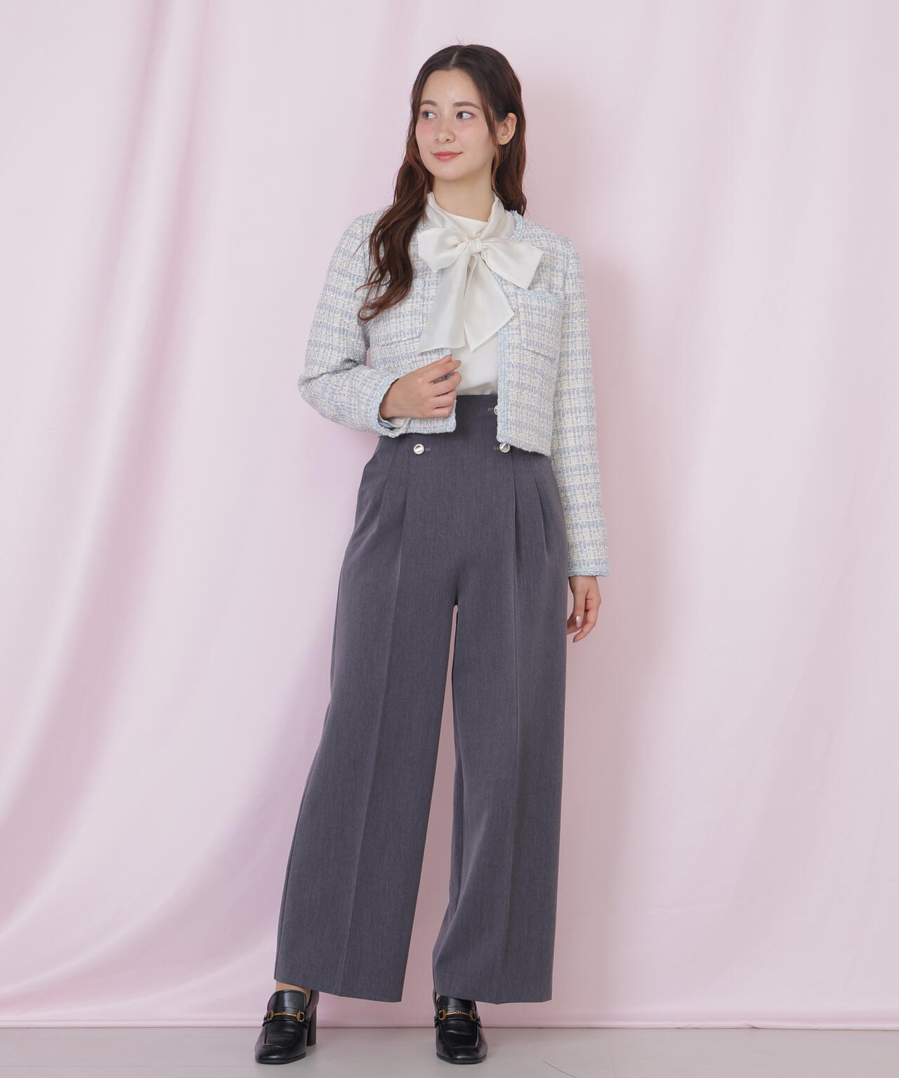 ビジューブレード付きツイードジャケット