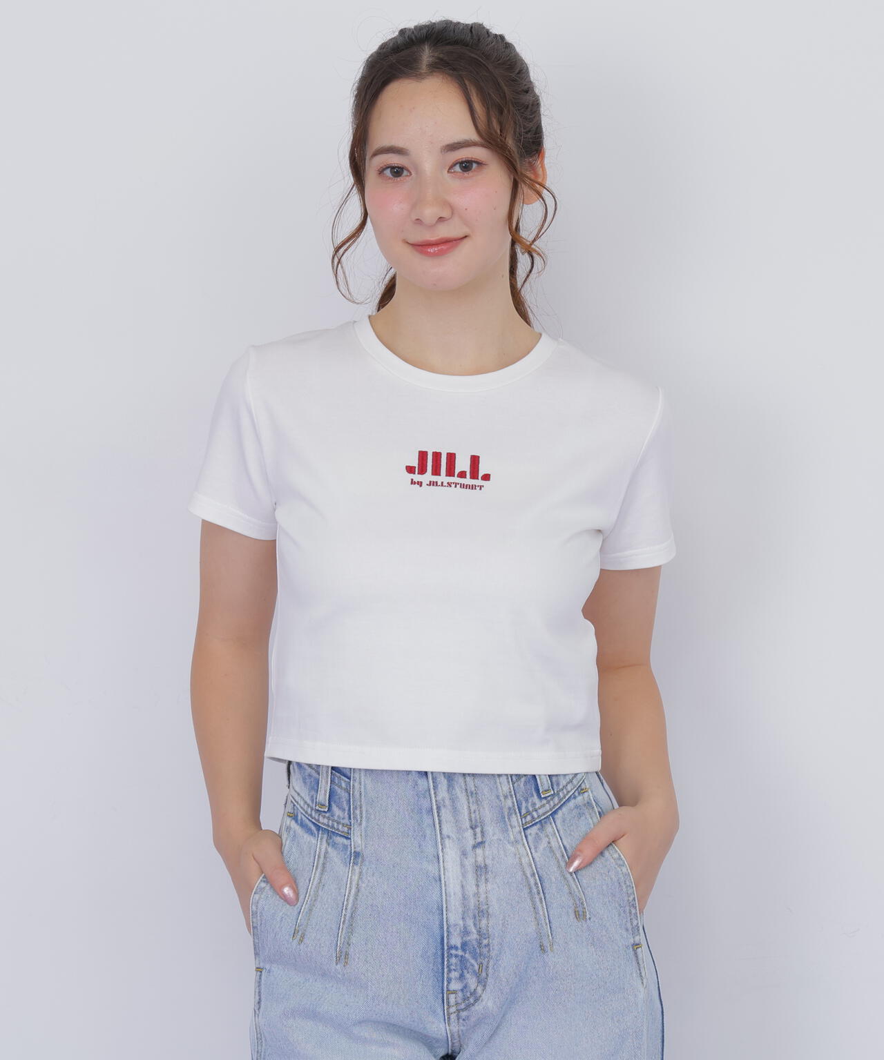 ショート丈刺繍ロゴTシャツオーガニックコットン