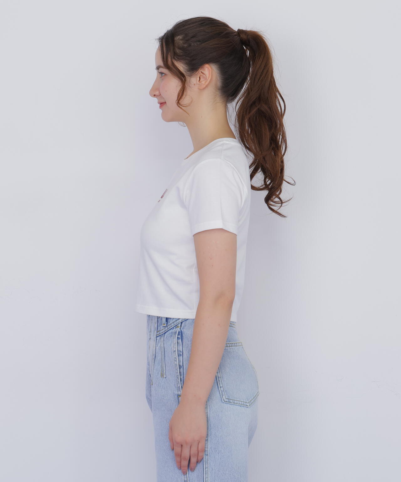 ショート丈刺繍ロゴTシャツオーガニックコットン