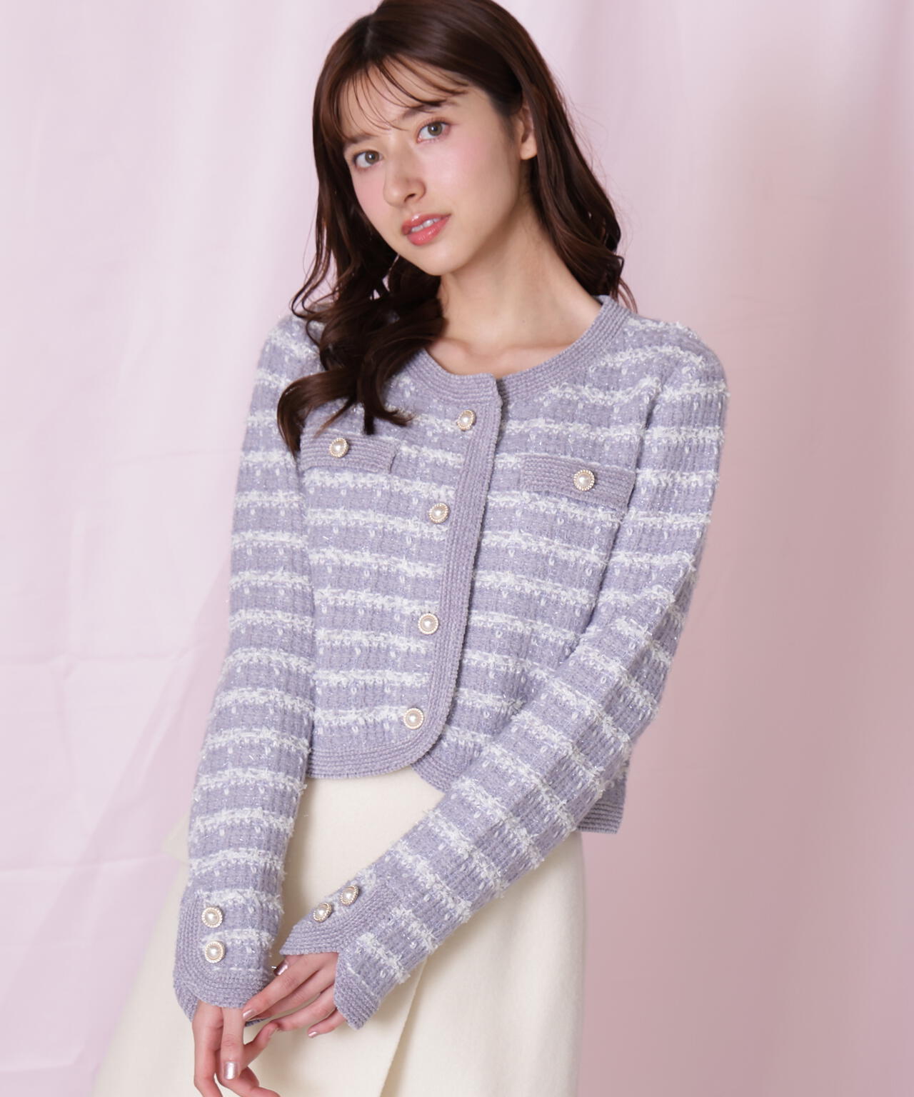 ラメミックスツィードニットジャケット