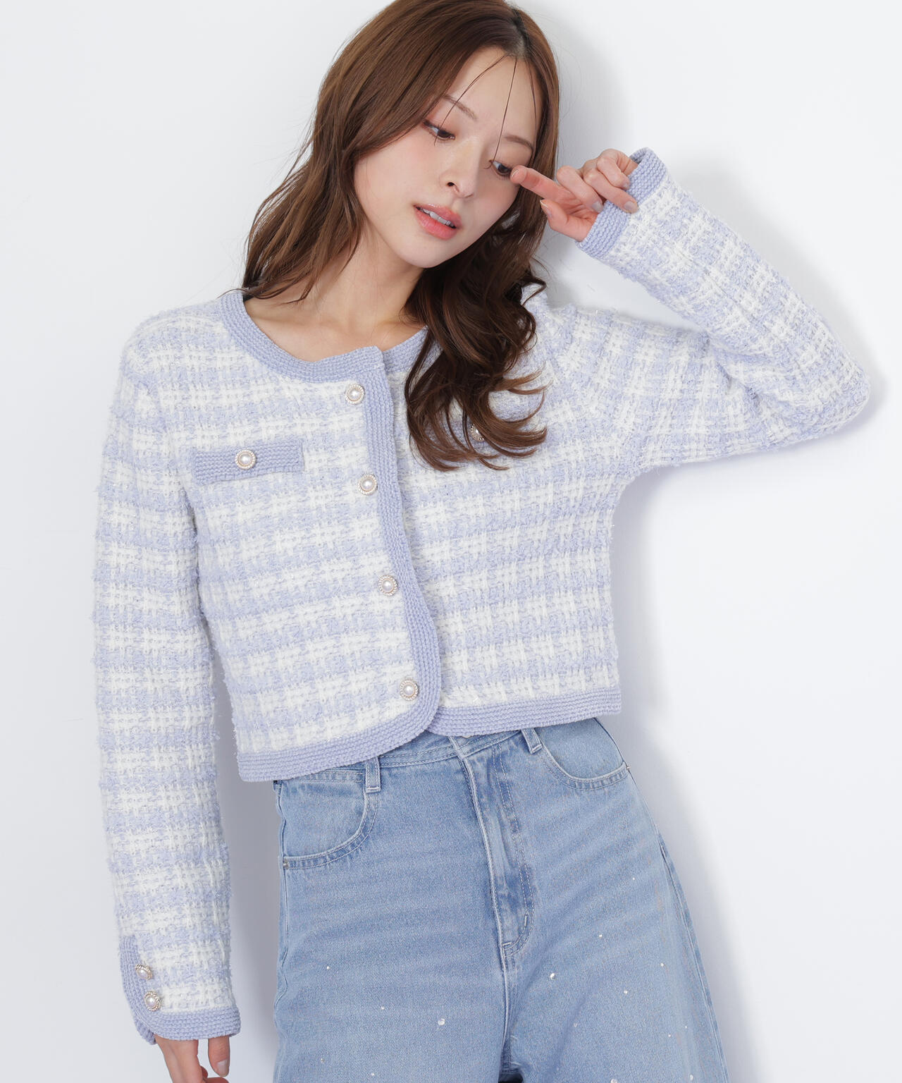 ラメミックスツィードニットジャケット