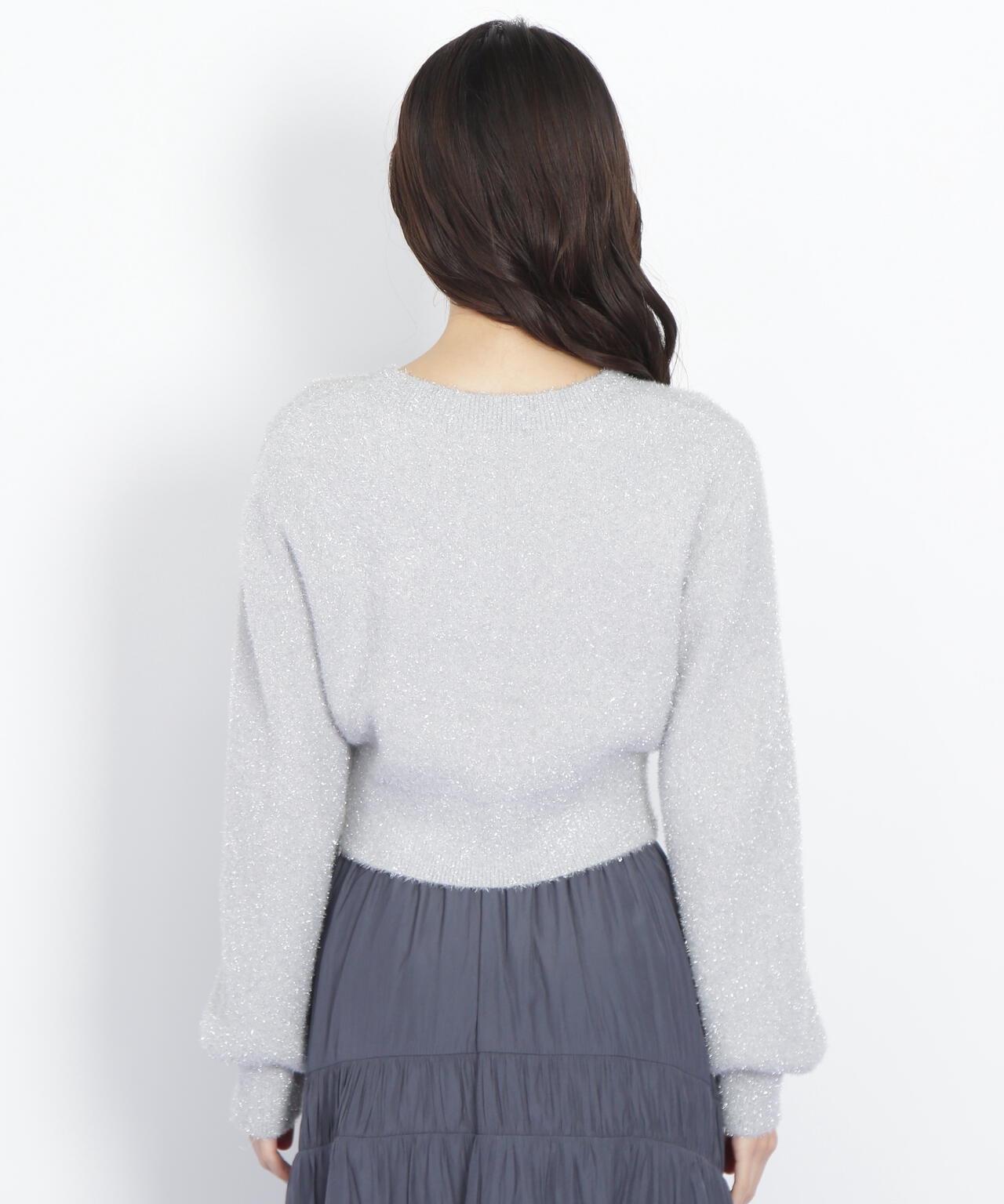 ハートボタンラメフェザーカーディガン