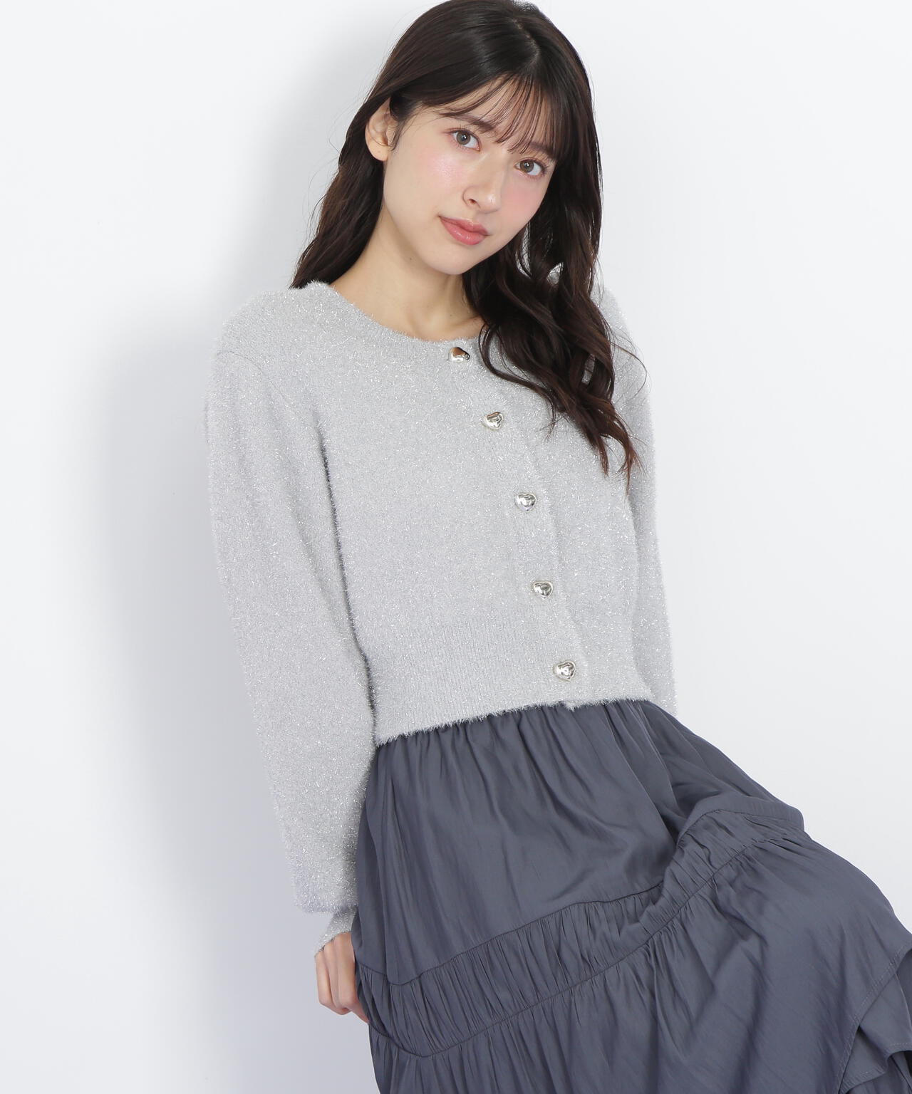 Arpege story ハートボタン ラメフェザーカーディガン ハートボタンラメフェザーカーディガン | JILL by JILL STUART（ジル