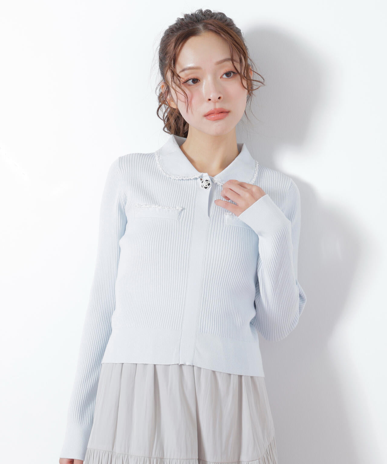 ella ドビードットジレ each alchemist ベスト ジレ フロッキードットペプラムジップアップ