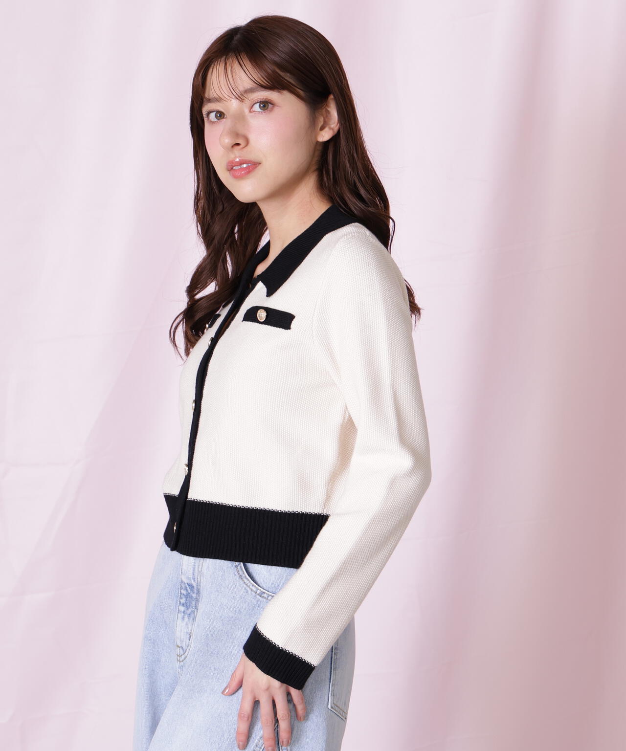 バイカラー衿付きカーディガン