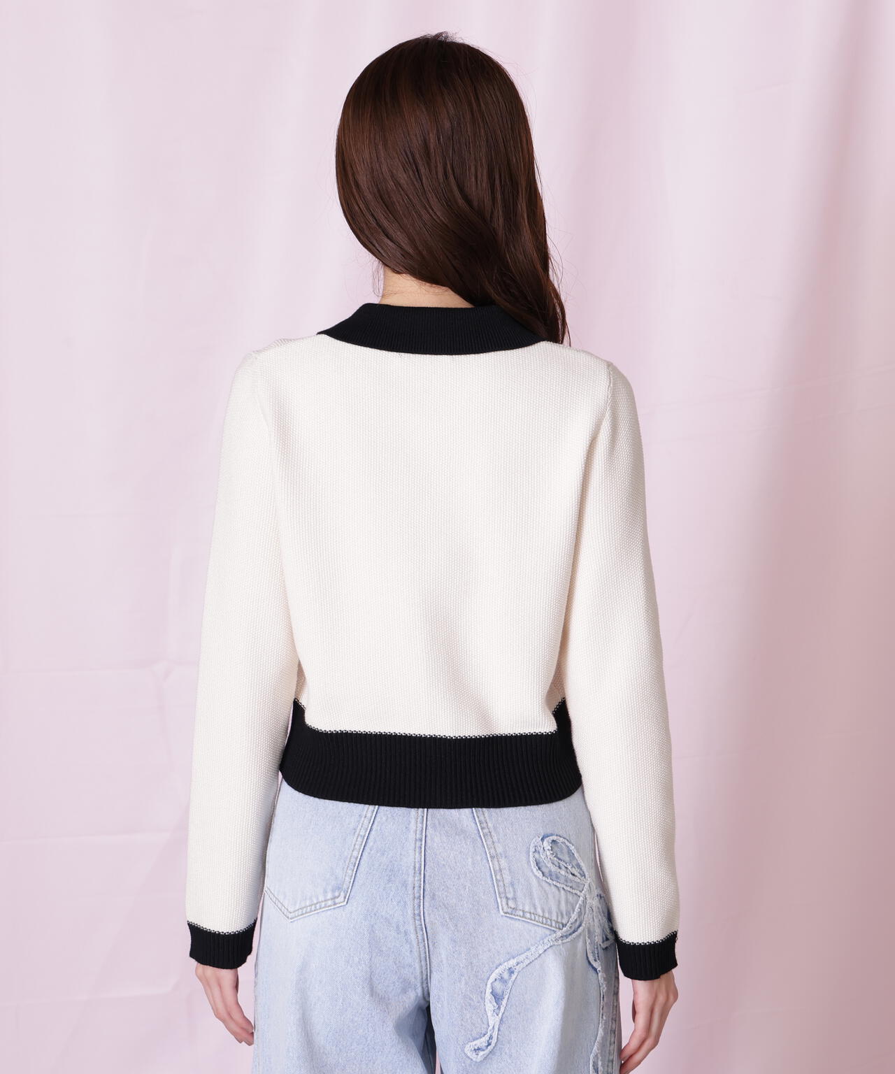 バイカラー衿付きカーディガン