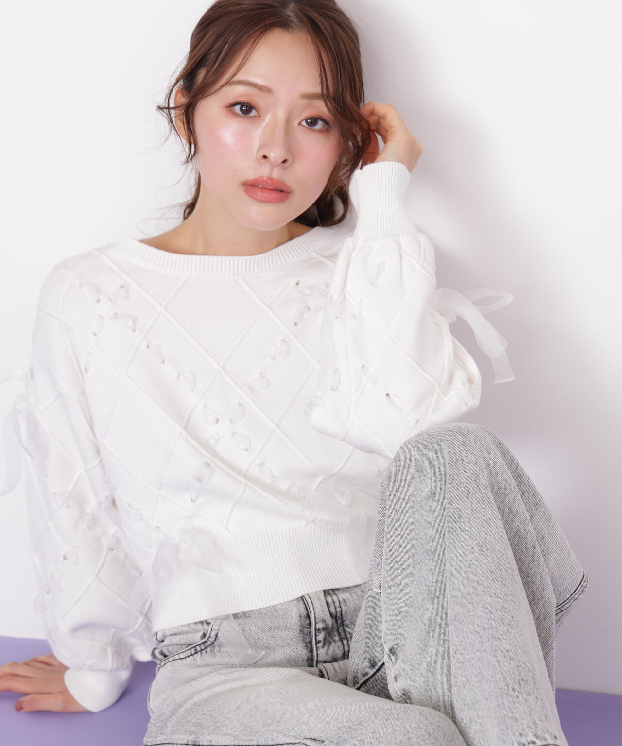 ジル バイ ジル スチュアート（JILL by JILL STUART）/ダイヤ柄リボンニット ダイヤ柄リボンニット | JILL by JILL STUART（ジル バイ ジル