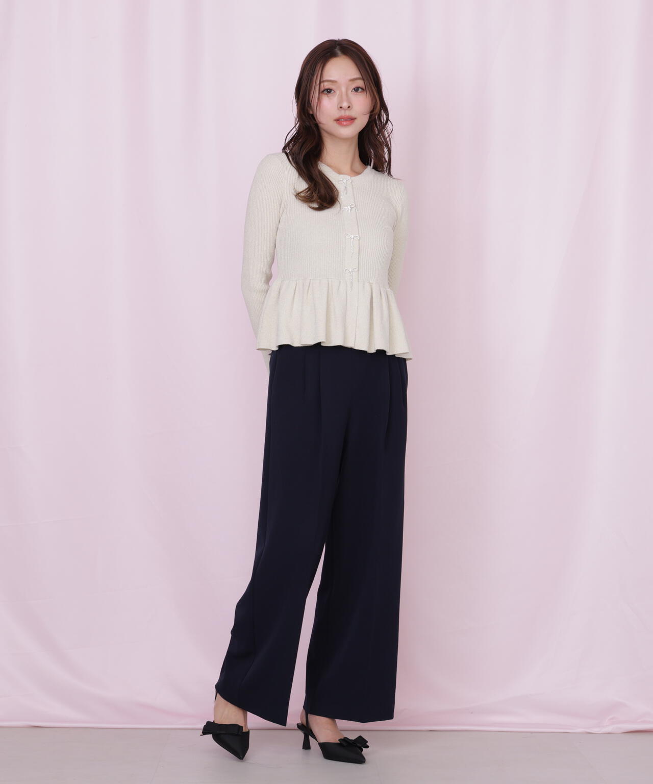 ラメモールペプラムニット