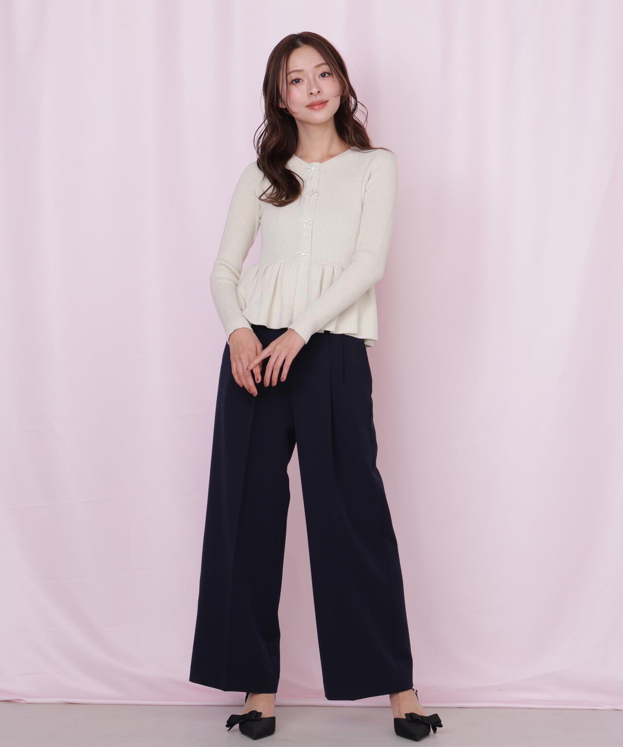 ラメモールペプラムニット