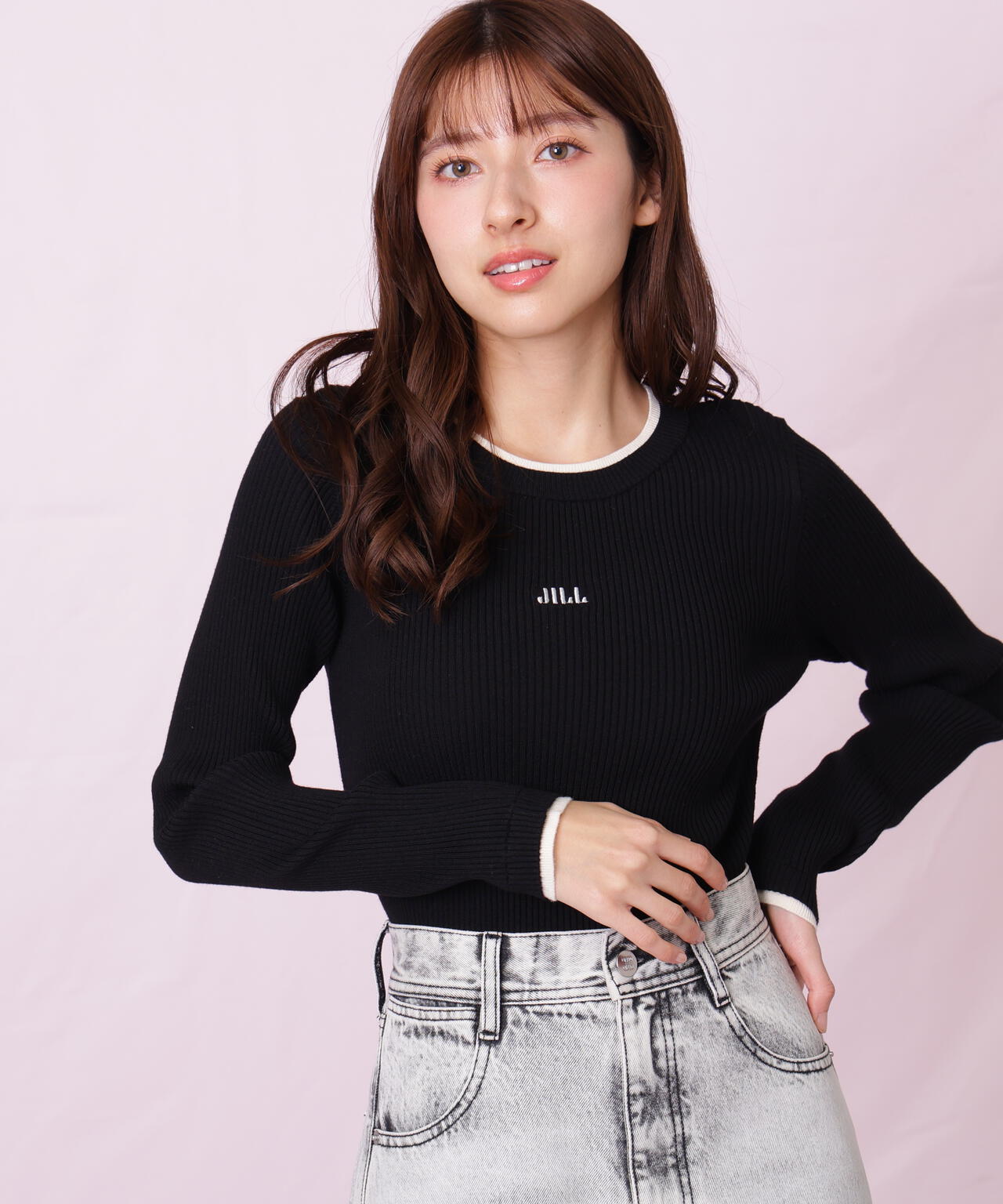 配色リブニット