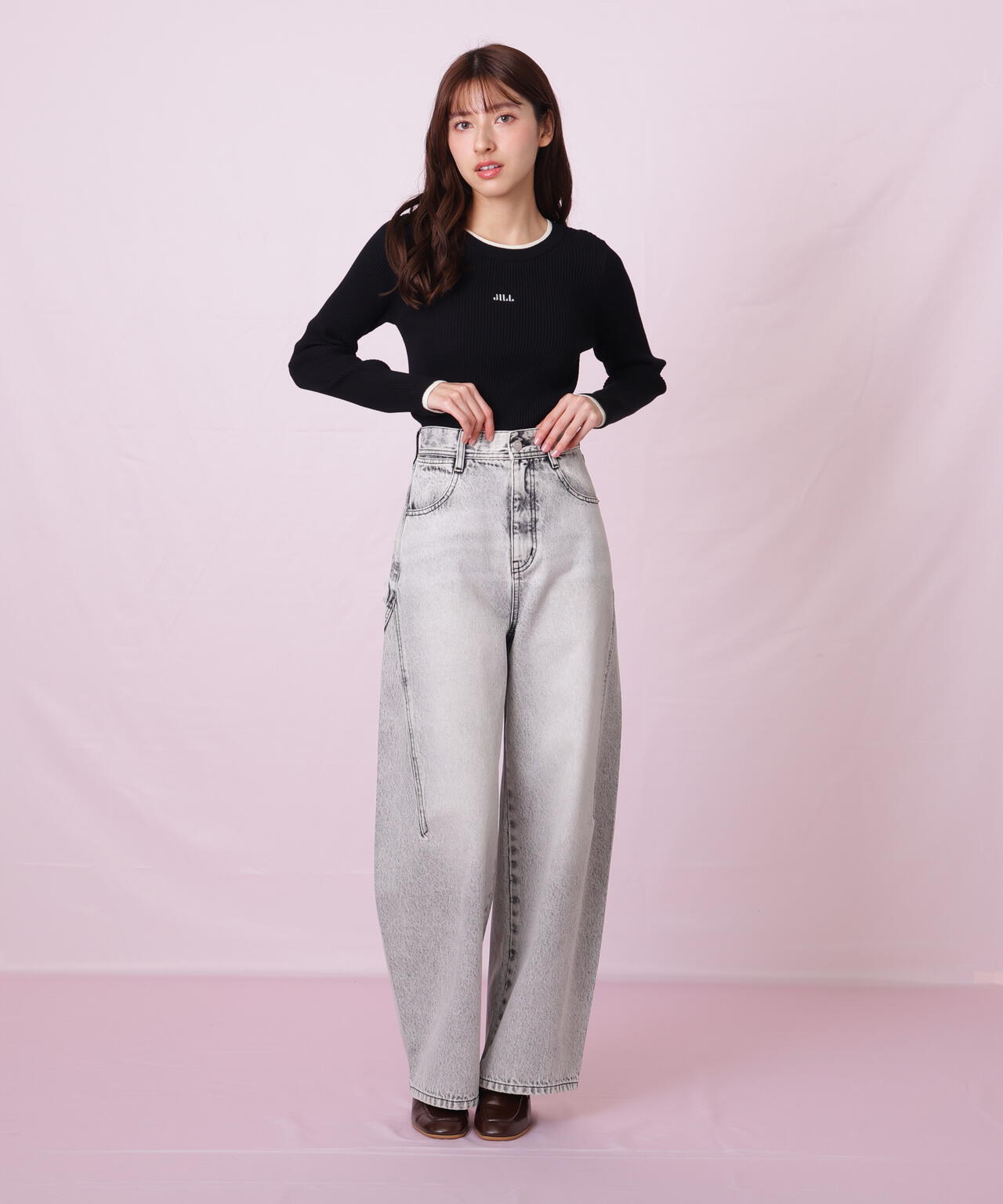 配色リブニット