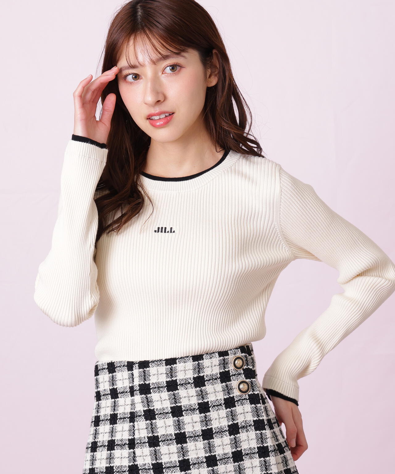 配色リブニット