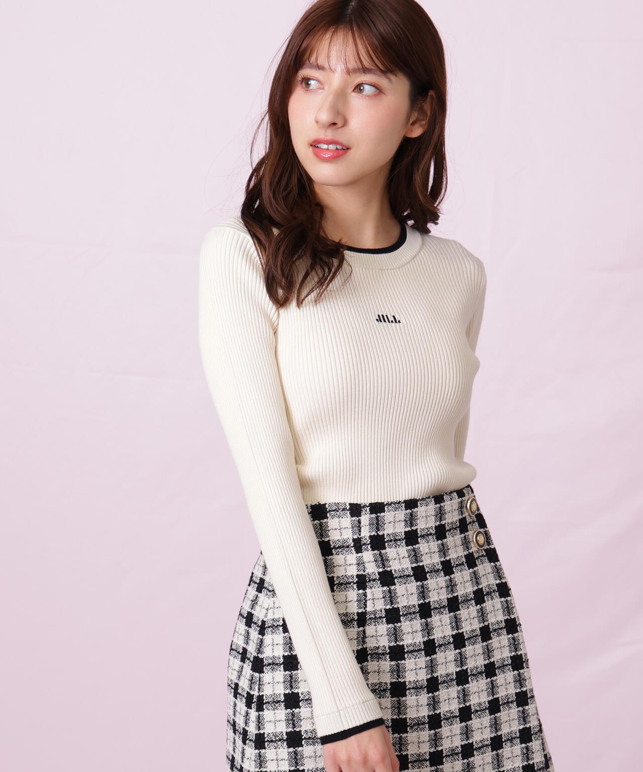 配色リブニット